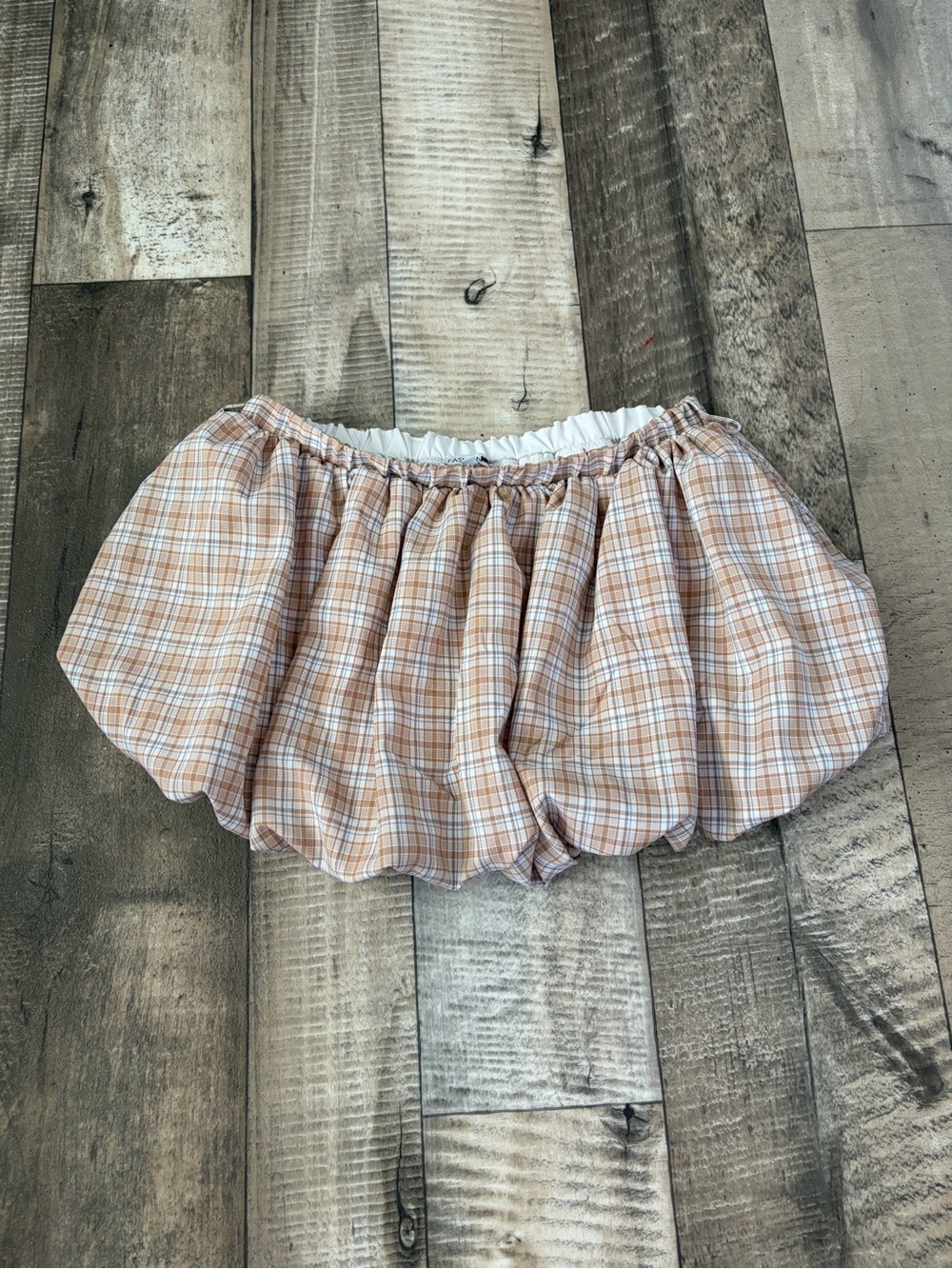 Fashion Nova Tan Plaid Bubble Skirt
